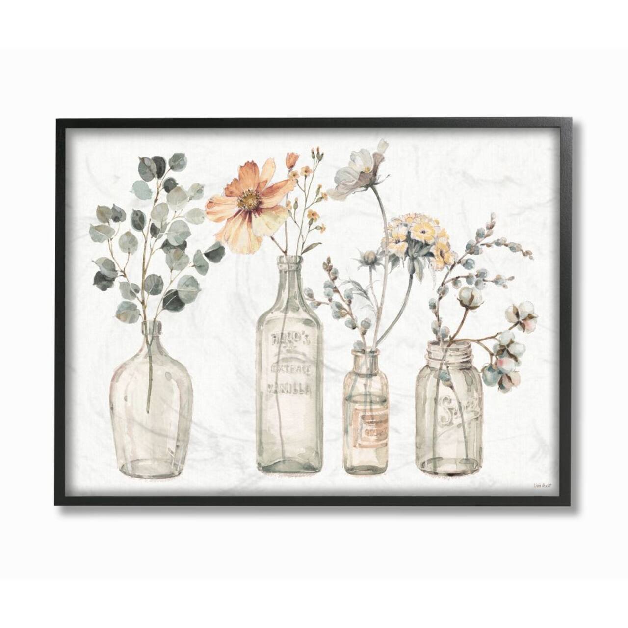 Stupell Industries Antique Floral Bouquets Flowers Glass Jar Painting Framed Wall Art